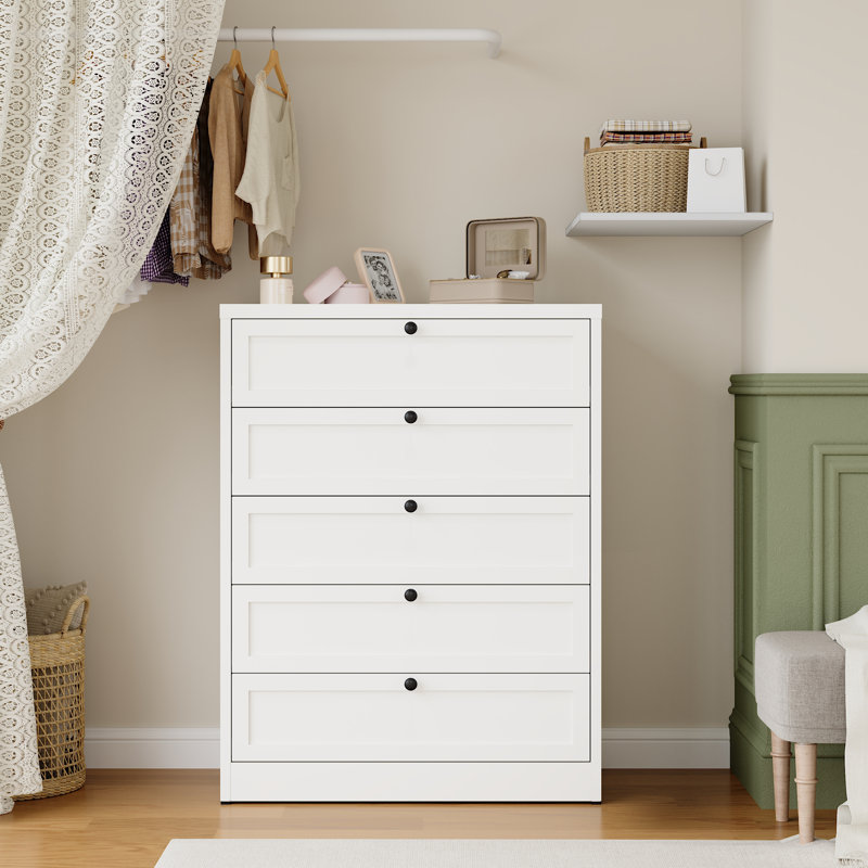 5-drawer Tall 32" W Dresser, White Metal Storage For Bedroom & Living Room