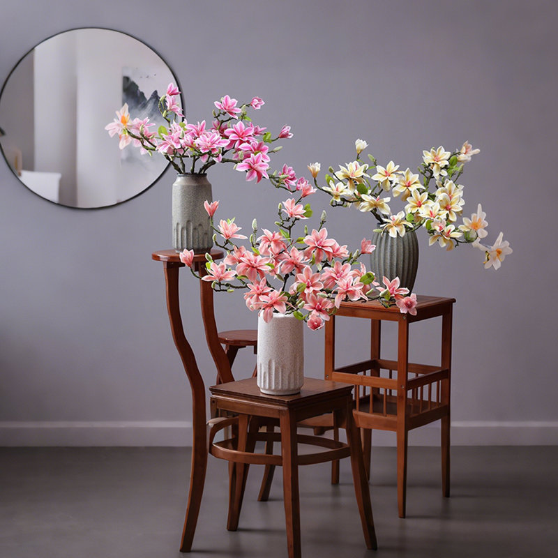 2 pièces de fleurs de magnolia artificielles, arrangement de branches de fausse magnolia 22,8 po pour décoration de table de bureau à domicile (rose clair)