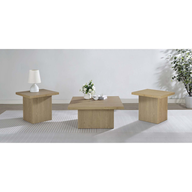 Ensemble de table contemporain trois pièces avec dessus épais et bases robustes