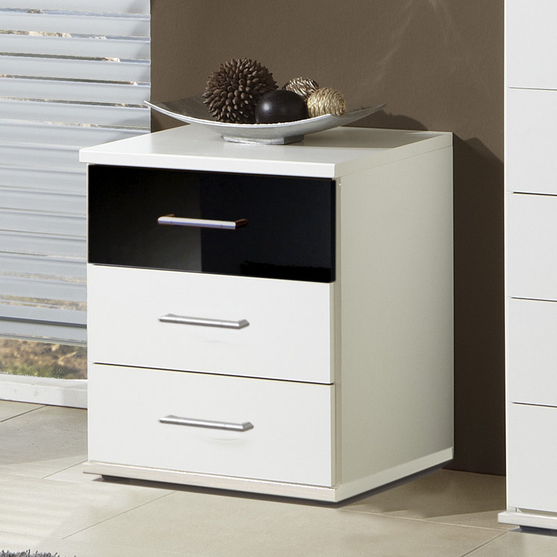 Grus 46cm W Manufactured Wood Bedside Table, Black and White