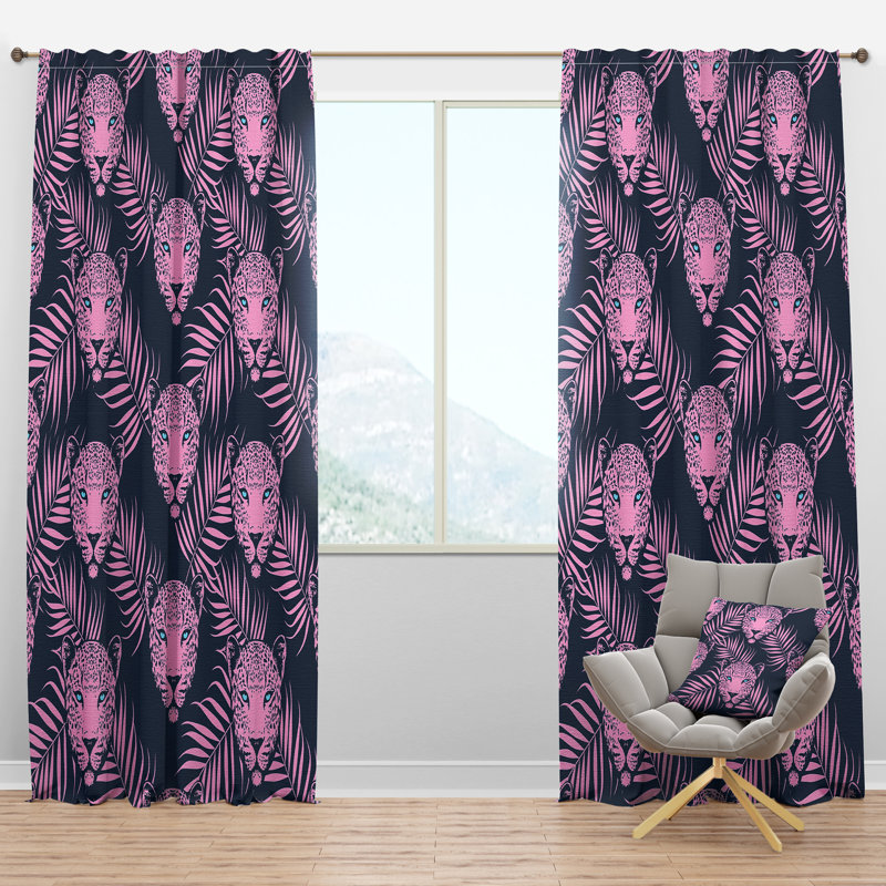 Rideau tropical rose léopard - Rideau simple avec passe-tringle tropical, l 52 po x L 84 po