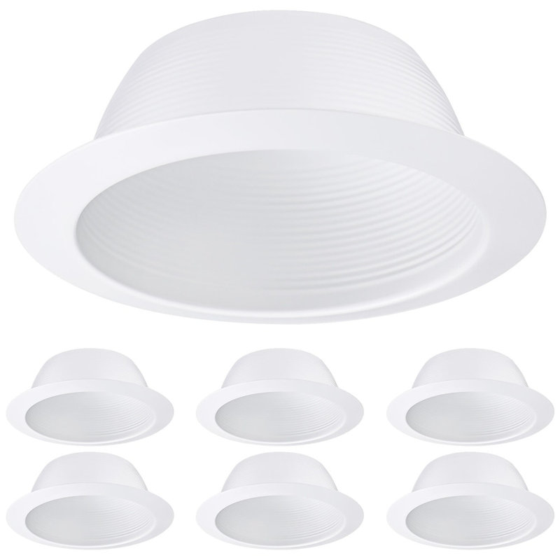 6 Inch Recessed Can Light Trim, Metal Step Baffle with Iron Ring, Fit Halo & Juno Remodel Recessed Housing, White, White