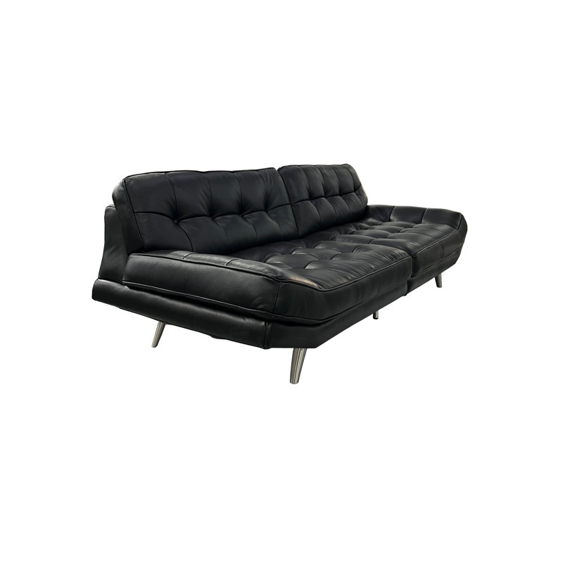 Canapé moderne en cuir véritable capitonné Berkeley et acier inoxydable noir 