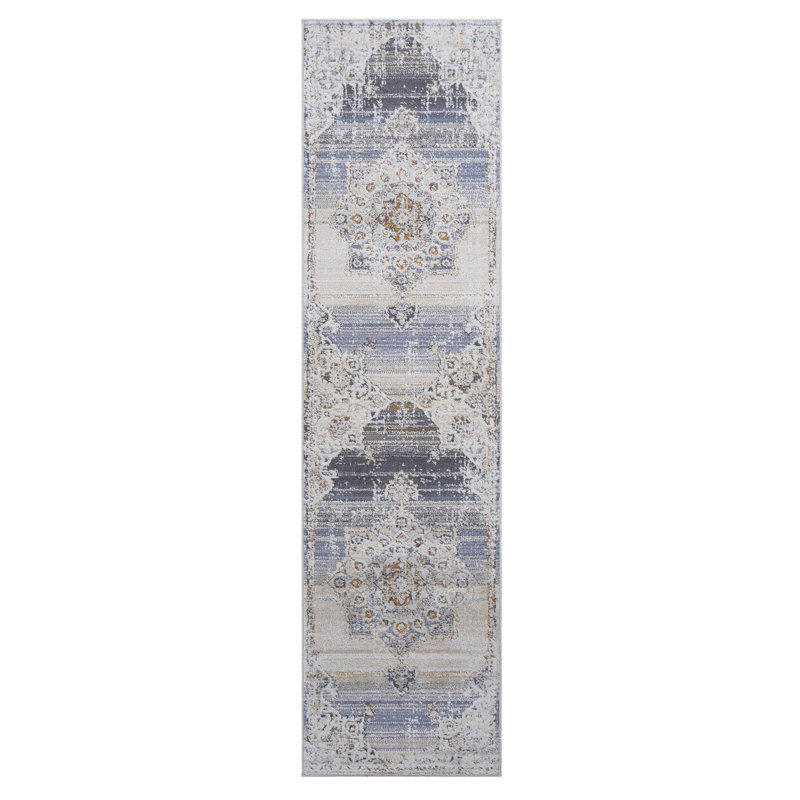 2X8 Cream / Gold / Medallion Runner Rug, Runner 2'2" x 8'
