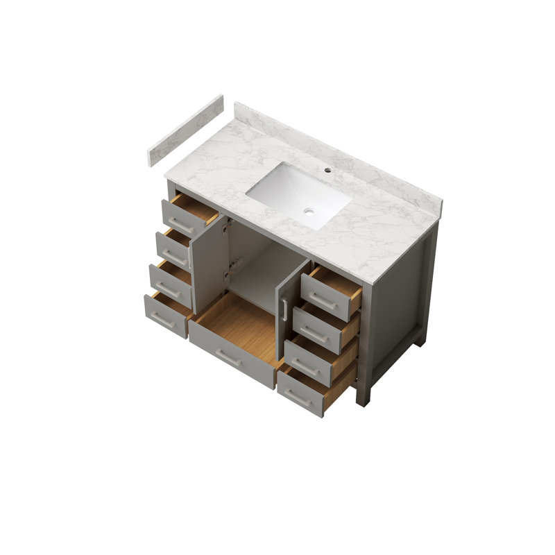 Meuble-lavabo de 47 po avec lavabo et robinet, meuble-lavabo avec 2 portes et 9 tiroirs (gris)
