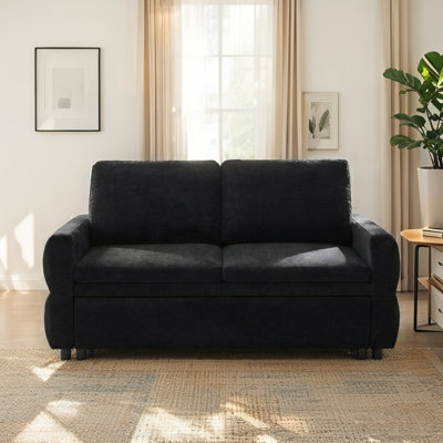 3-In-1 Convertible Sleeper Sofa Bed With 3 Level Adjustable Backrest,63" Modern Chenille Pull Out Sofa Bed With USB Ports