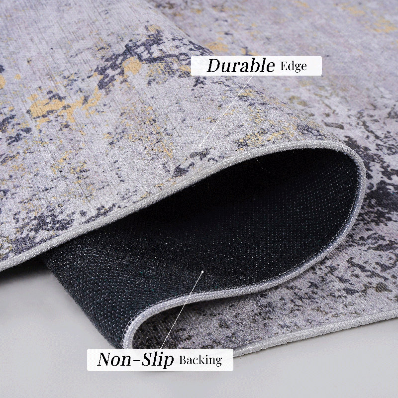 Maval Gold Washable Rug 5X8 Area Rug (Gray+Gold, 5' X 8'), Rectangle 5' x 8'