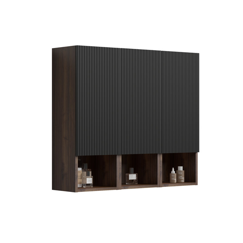Black & Walnut Bathroom Floating Side Cabinet