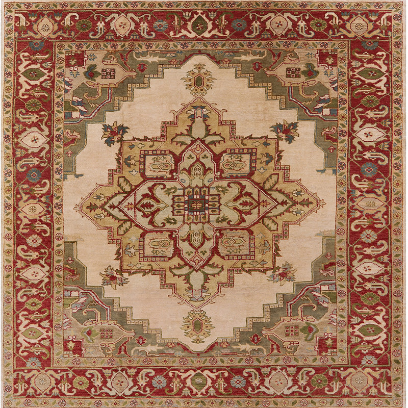 Tapis oriental rouge / beige, Carré 6 pi