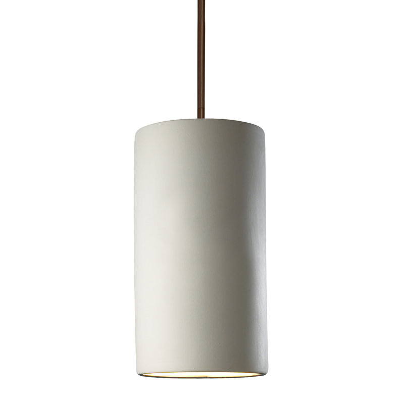 Luminaire suspendu cylindrique à tige rigide DEL, Bisque, Bronze foncé, H 13 po x l 7 po x P 7 po
