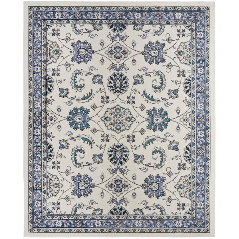 Tapis intérieur / extérieur ivoire / bleu Nourison Essentials, Rectangulaire 7 pi x 10 pi