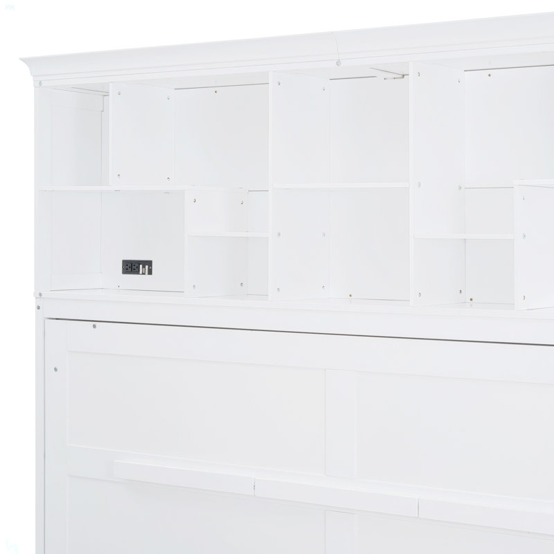Lit escamotable mural Murphy avec tablettes supérieures et USB, Blanc