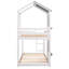 Lit superposé simple au-dessus d'un lit simple en bois avec toit, fenêtre, garde-corps et échelle-360678028