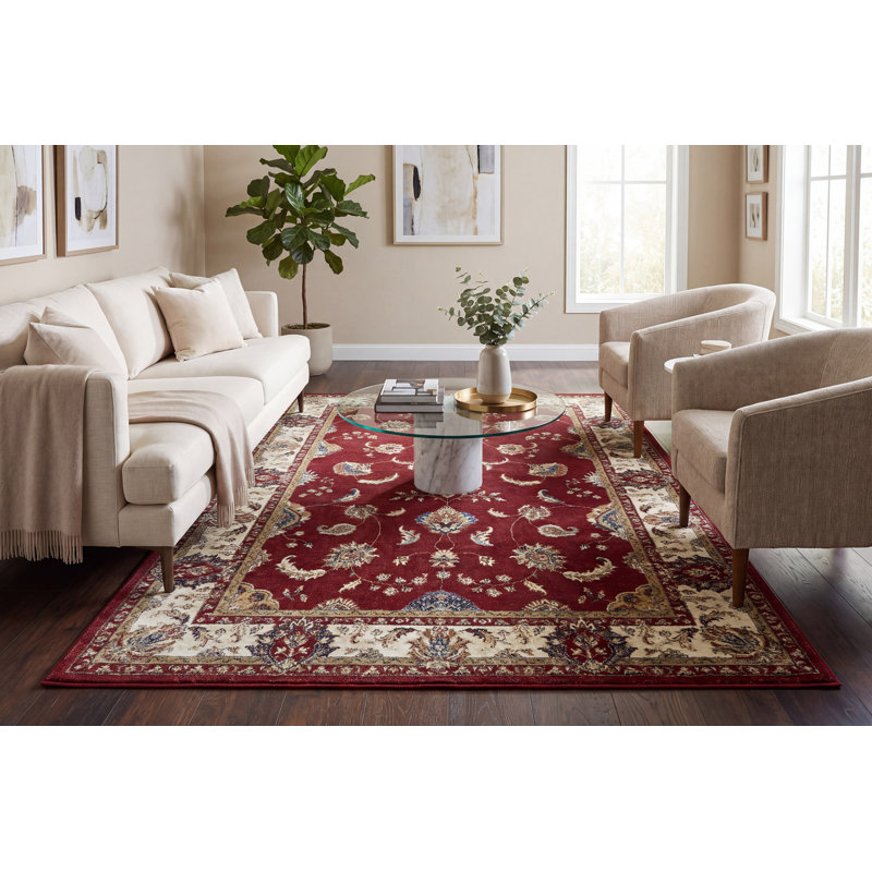 Tapis rouge/ivoire oriental Attell, Rectangle 5 pi 3 po x 7 pi 7 po
