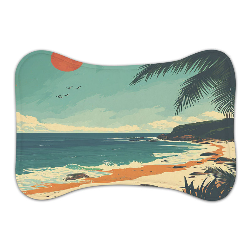 Retro Beach Scenes - Tapis d'alimentation en forme d'os