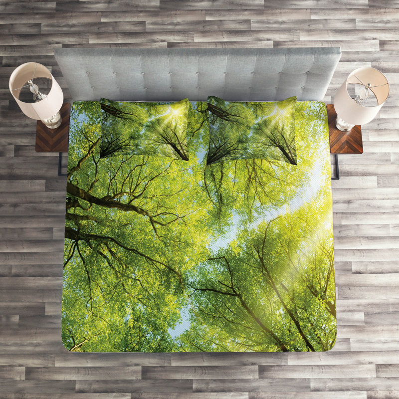 Forest Rustic Polyester Coverlet, King Bedspread + 2 Shams