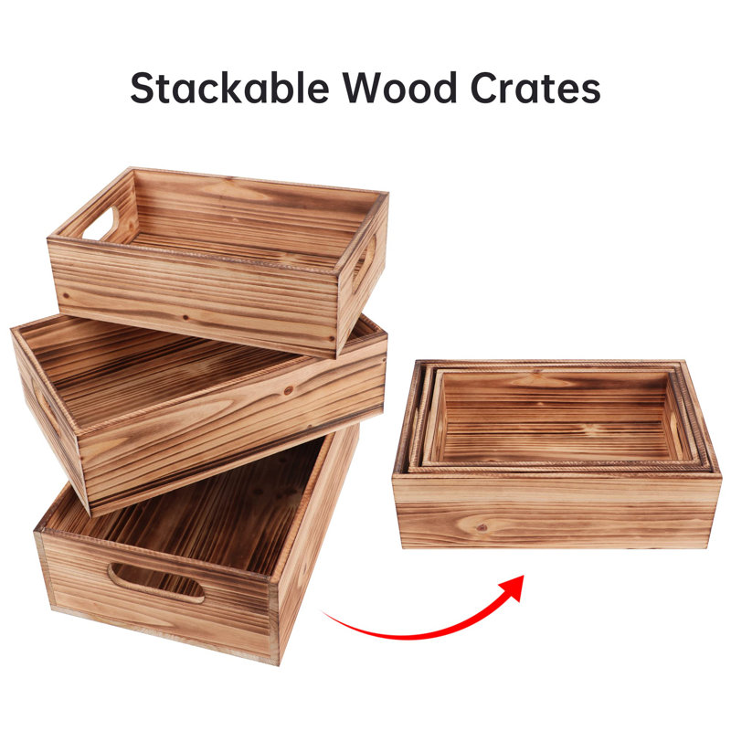 Caisses en bois pour présentation, ensemble de 3 boîtes de rangement rustiques, boîtes de nidification en bois avec poignées, pin massif, L + M + S