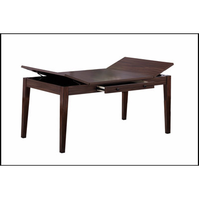 Table de salle à manger de couleur noyer avec rangement à plateau relevable intégré et tiroirs, parfaite pour les salles à manger modernes et contemporaines