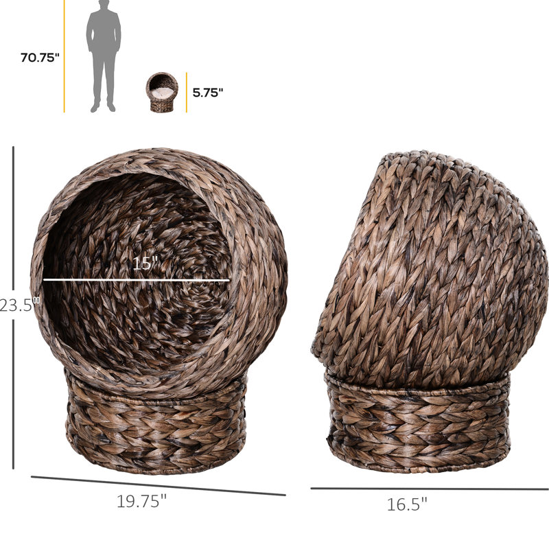 Lit surélevé pour chat, rembourré, de style panier de chaise d'œuf, H 23,5 po, gris doux