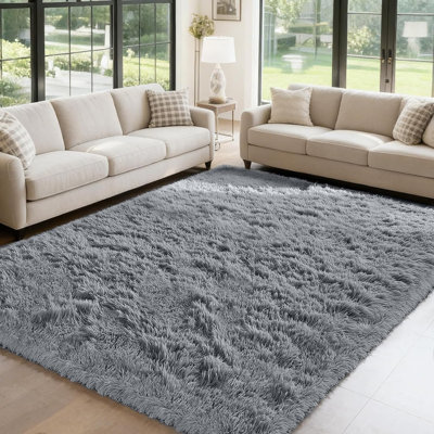 Tapis à poil long très grand 8 x 10 pi gris clair pour le salon Tapis moelleux à poils doux pour le plancher intérieur de la chambre à coucher, tapis esthétique pour la maison