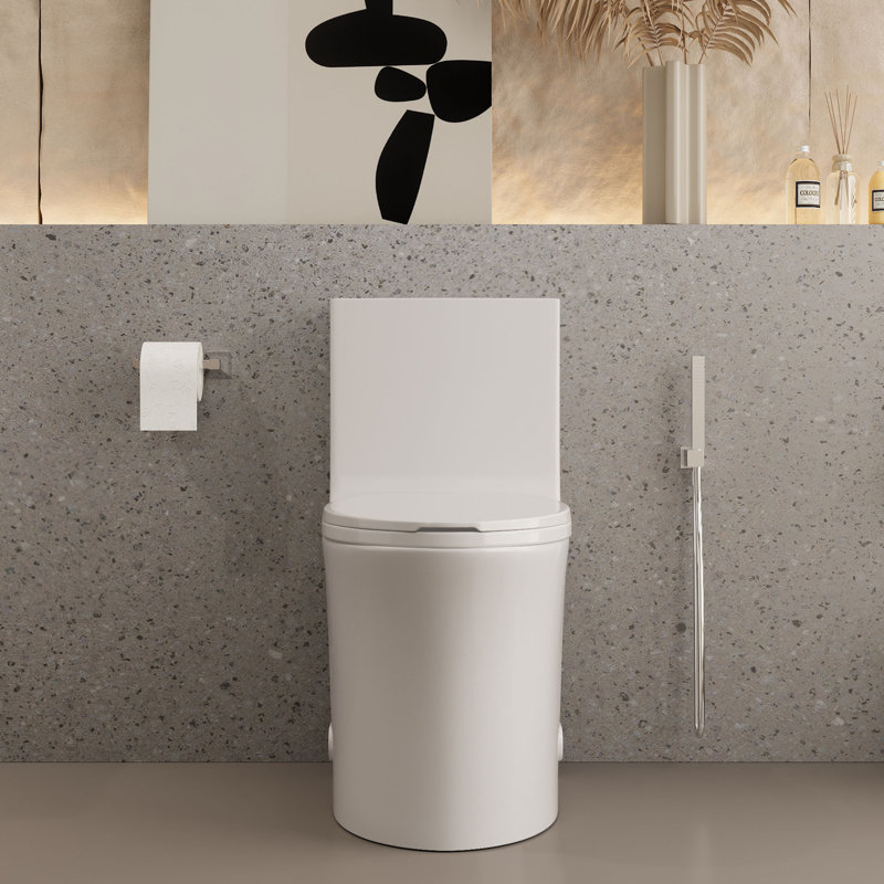 Toilette allongée une pièce à double chasse 0,8 / 1,28 GPF dans le siège inclus, Blanc lustré