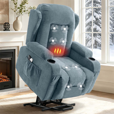 Fauteuil inclinable Power Lift pour personnes âgées avec massage 8 points, chaleur lombaire, lève-personne électrique, charge USB et porte-gobelets doubles