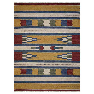 Hand Woven Flat Weave Kilim Wool Eco-Friendly Area Rugs  -  Rectangle, Multicolor, Contemporary Modern Design, Low Pile  Handmade Area Rugs for Living Room, Bed Room
