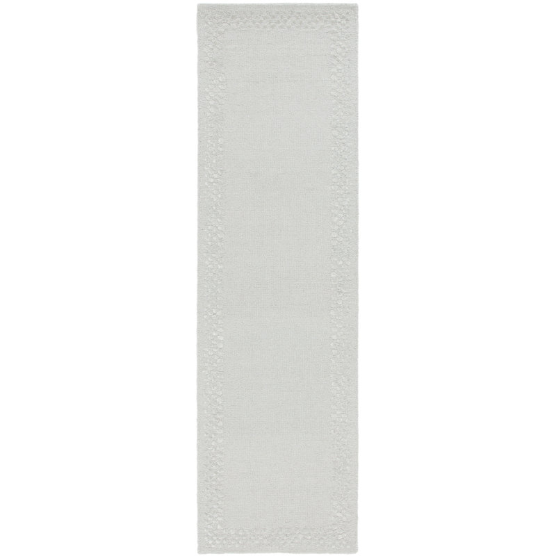 Tapis gris clair en laine, viscose et coton touffeté à la main, Tapis de couloir 2 pi 3 po x 8 pi
