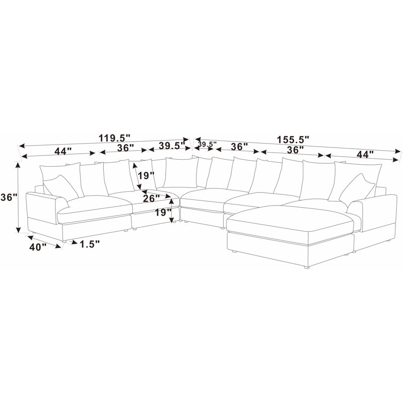 Arden Cloud Modular Sectional, Green Microfiber/Microsuede, 26" H x 156" W x 120" D