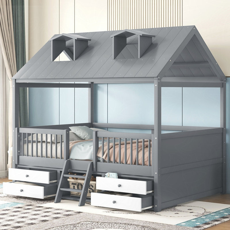 Structure de lit double en bois, gris
