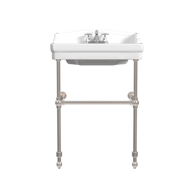 Cheviot Products Évier de salle de bain Essex 24 po avec débordement et base console en métal 31 po, Nickel poli