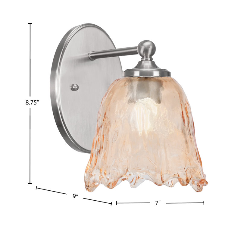 Applique murale Sadea, fini nickel brossé, verre lave ambré de 18 cm, Amber / Brushed Nickel