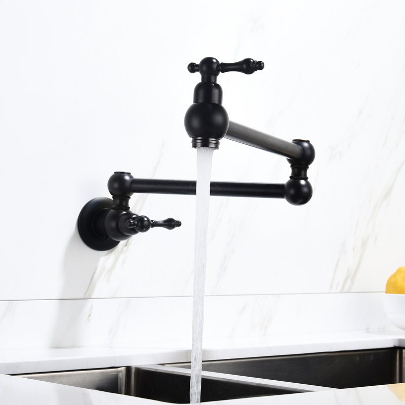 Wall Mount Pot Filler Faucet Matte Black, Brass Made, Arm For Easy And Filling, Double Handles To Manage Water Flow Velocity, Corrosion Treatment Brass, Smooth Regulate Supply Quantity,
