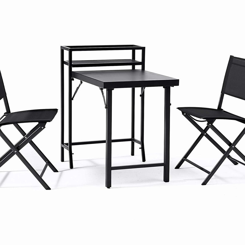 Ensemble de bistro 3 pièces, ensemble de table de patio pliable et chaises, ensemble de mobilier d'extérieur, noir