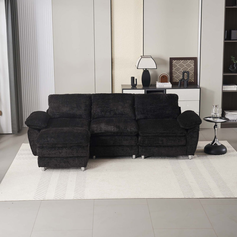 Canapé moderne à 3 places avec repose-pieds, Noir
