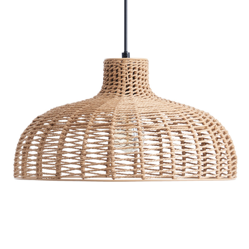 Matte Black Handwoven Hemp Rope Dome Pendant Light