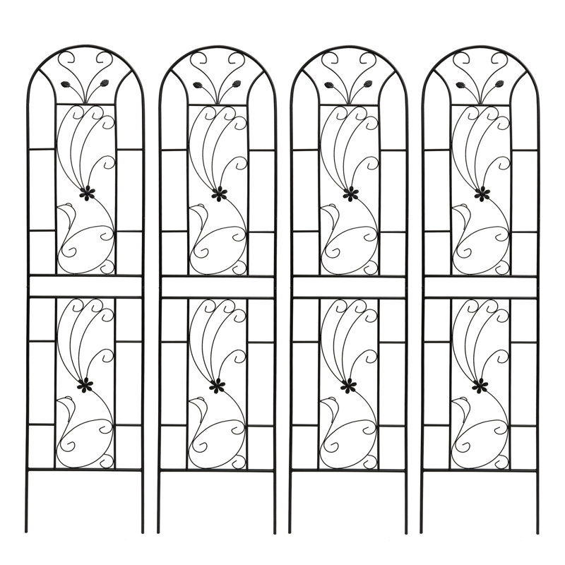 86,7 "x 19,7" treillis en métal noir antirouille, plantes de soutien grimpant dans un jardin extérieur, paquet de 4 86,7 "x 19,7" de style paon pour - noir