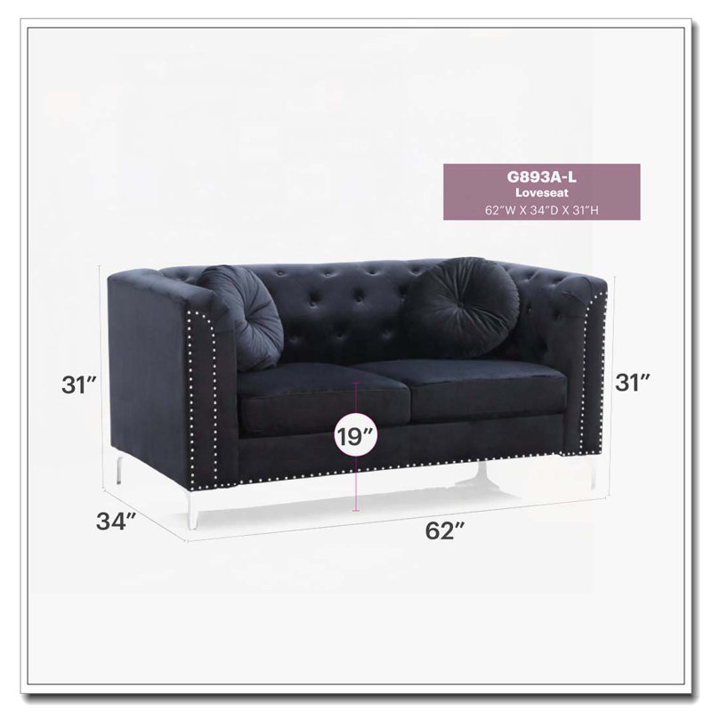 Sleek Black Contemporary Loveseat, Black