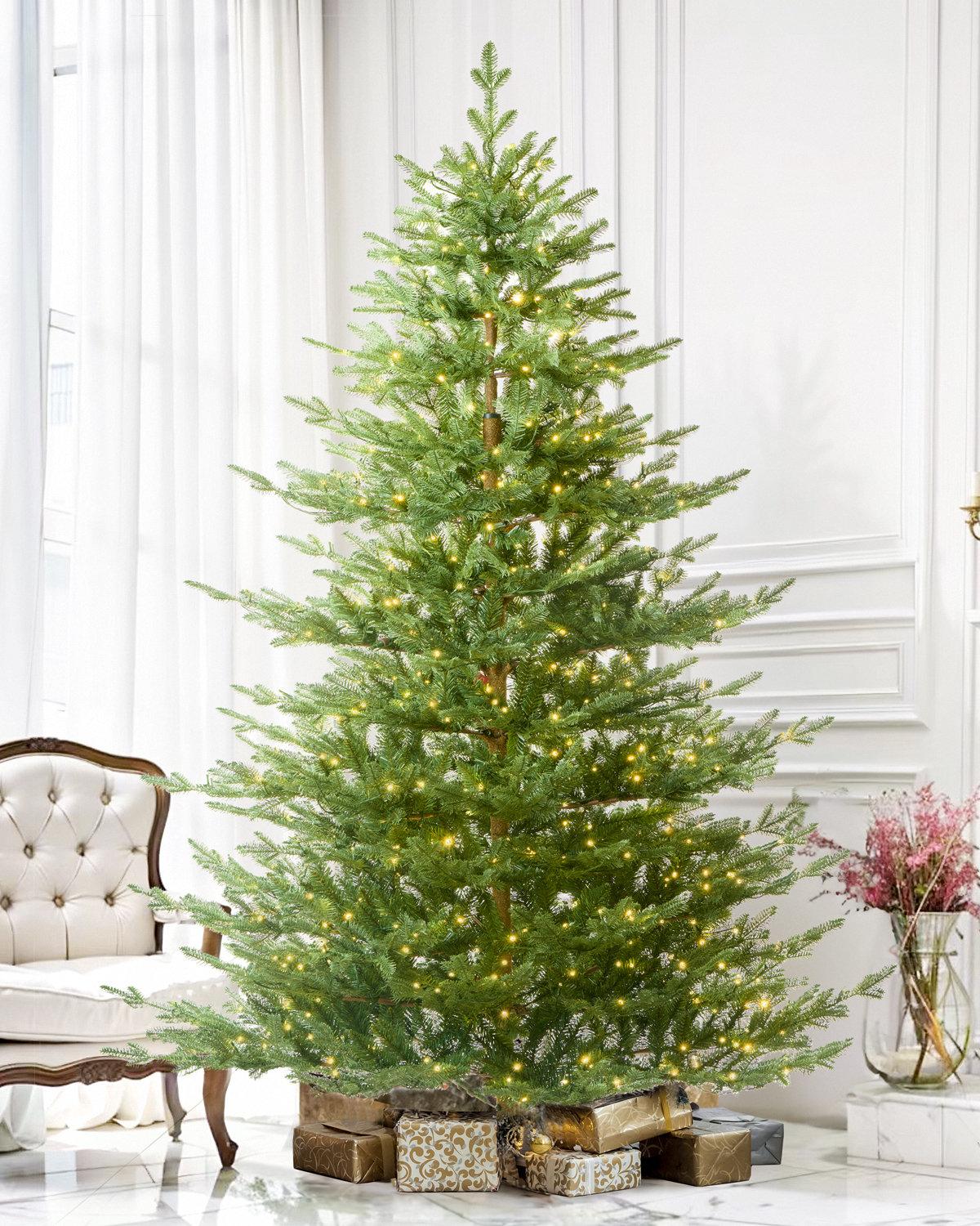 Cashmere Flocked Pre-Lit Fir Christmas Tree, 6ft, Pre-Lit