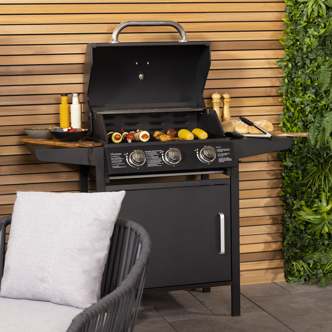B&Q - 3 Burner Gas Bbq Black Powder Coating H120 X L110 X D57.5Cm - Image 3