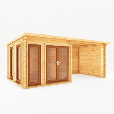 20ft x 10ft Studio Pent Log Cabin With Patio Area UPVC Windows & Doors (44mm)