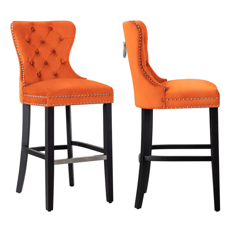 Tabouret de bar et de comptoir Kirsten, Orange, Gris antique, Tabouret de comptoir (siège d’une hauteur de 24