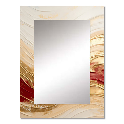 Gold And Red Soft Wave Fusion - Abstract Shapes Large Wall Mirror, Gold Unique Mirror, Printed Metal Art
