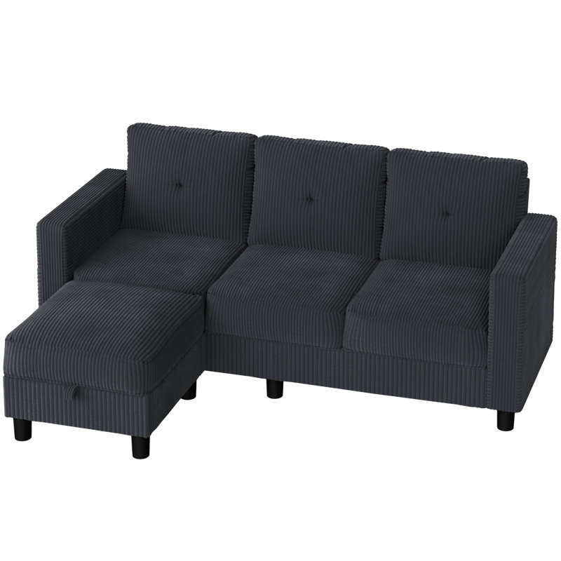 Canapé rembourré Degnan 76,4 po, Velours côtelé gris foncé