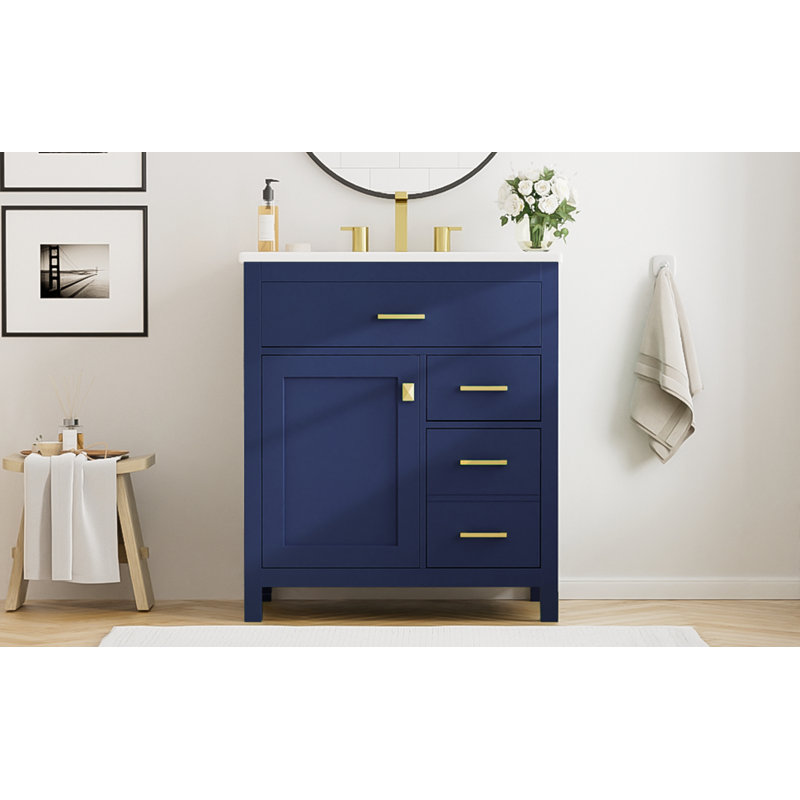 Meuble-lavabo simple 30 po avec plateau en céramique Tanino, Bleu