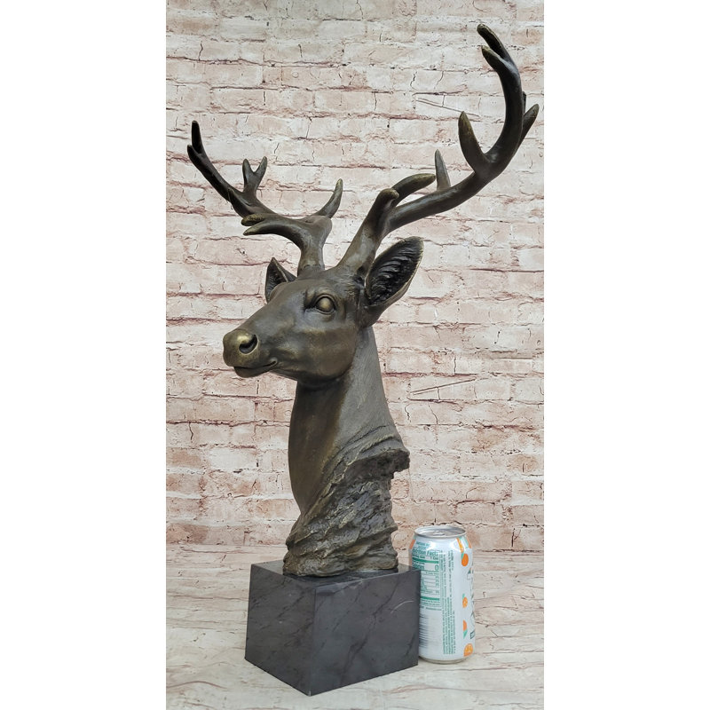 Statue buste cerf cerf élan en bronze