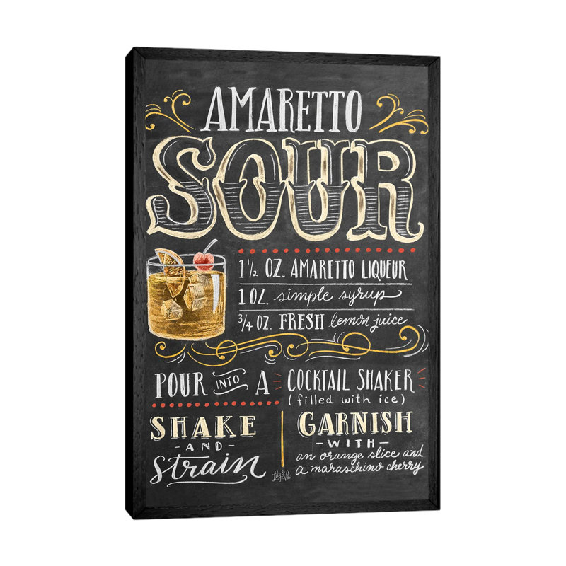 Amaretto Sour Recipe by Lily & Val - Floater Frame Print on Canvas, 66.04 cm H x 45.72 cm W, Black Framed Canvas