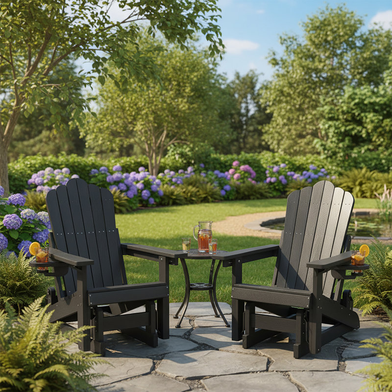 Chaise berçante d'extérieur en PEHD Adirondack, Noir galaxie, No
