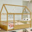 Lit simple naturel avec structure haute en bois et clôture, structure en pin, structure stable, amusante pour-1536946228