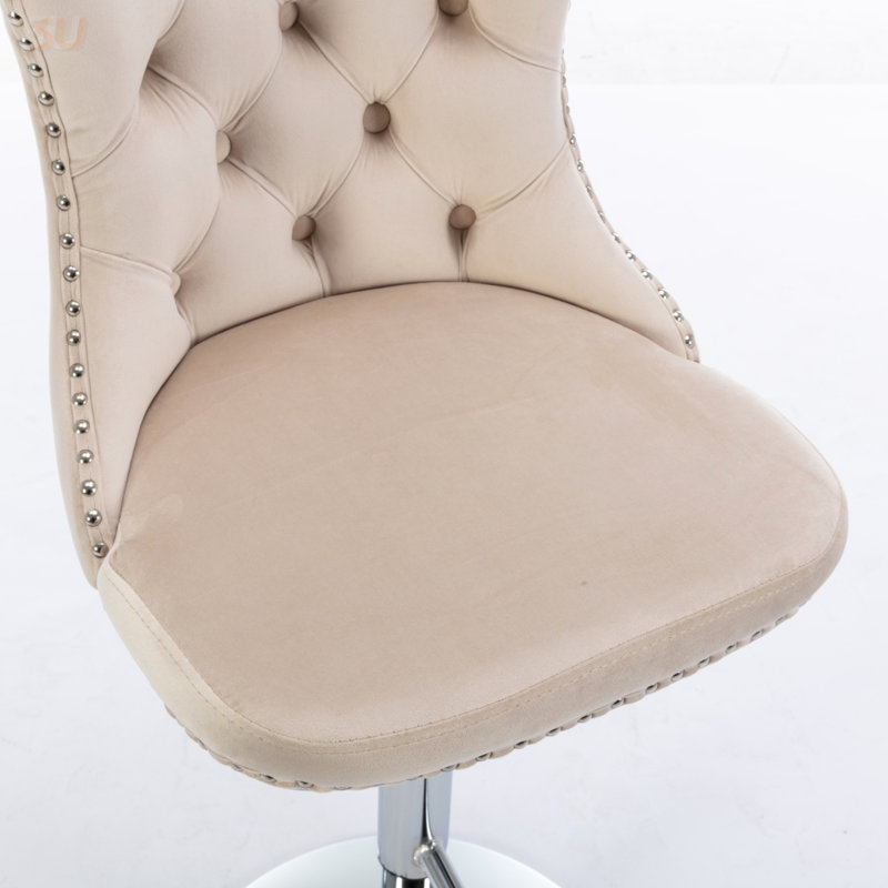 Swivel Velvet Barstools With Adjustable Seat Height, Modern Upholstered Chrome Base, Comfortable Tufted Backs For Home And Kitchen, Set Of 2